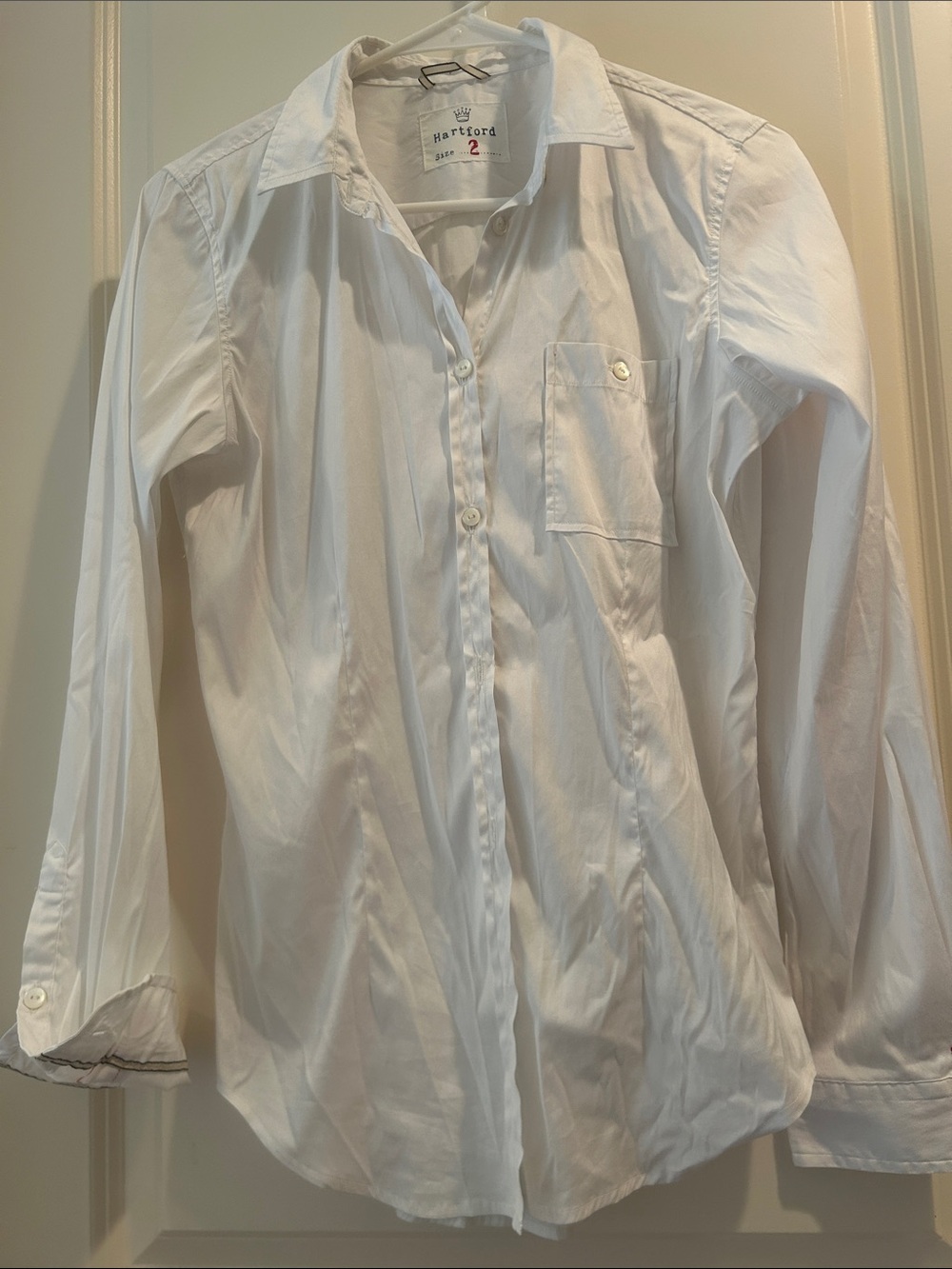Hartford White Fitted Mother of Pearl Skull Button Shirt pocket front size 2